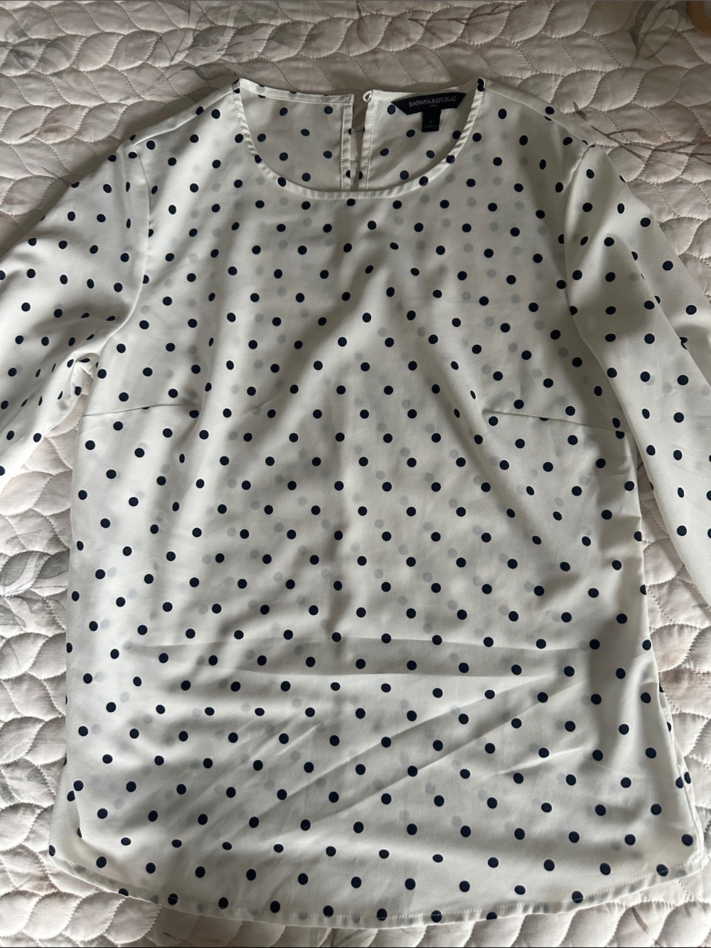 Banana Republic White and Navy Polka Dot Top